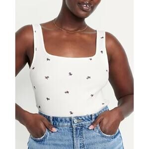 Old Navy Cream Floral Ultra Crop Rib Knit Top NEW Womens XL Top Sleeveless
